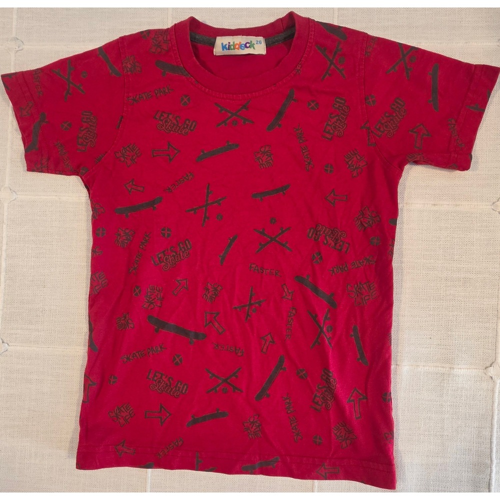 Kiddeck Boys Red Skateboard Graphic Print Short Sleeve T-Shirt Size 26